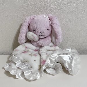 Little Me Pink Bunny Floral Security Blanket Satin Ruffle Trim Lovey Lovie